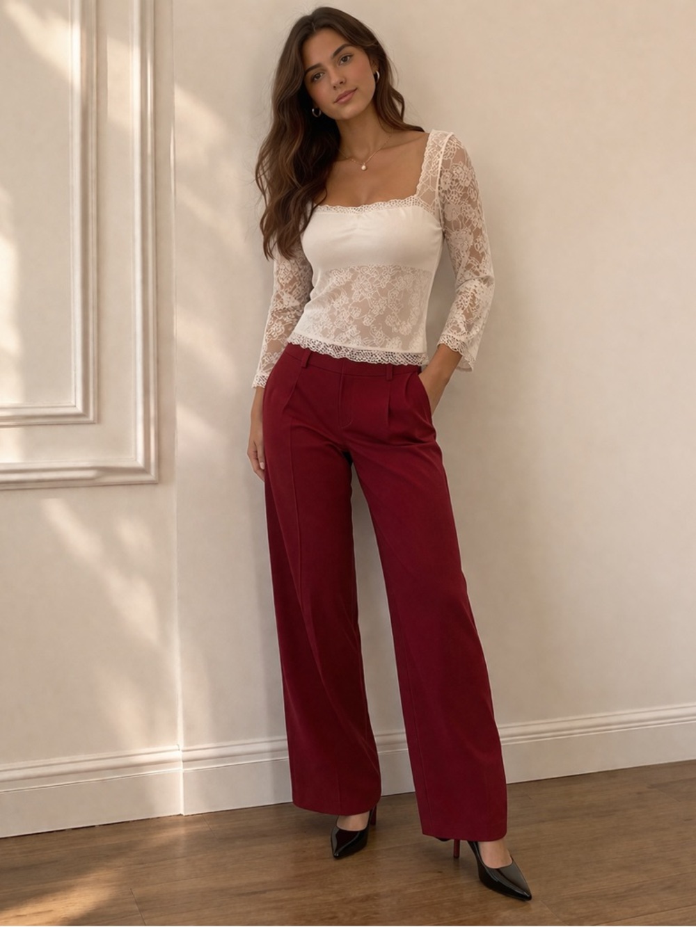 NWOT Classic Lace Top With Built in Shelf Bra